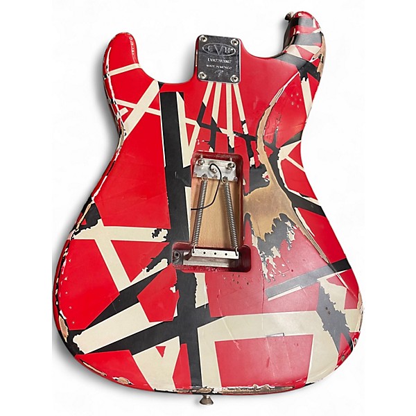 Used EVH FRANKIE STRIPED SERIES RELIC Red with Black and White Stripes Solid Body Electric Guitar