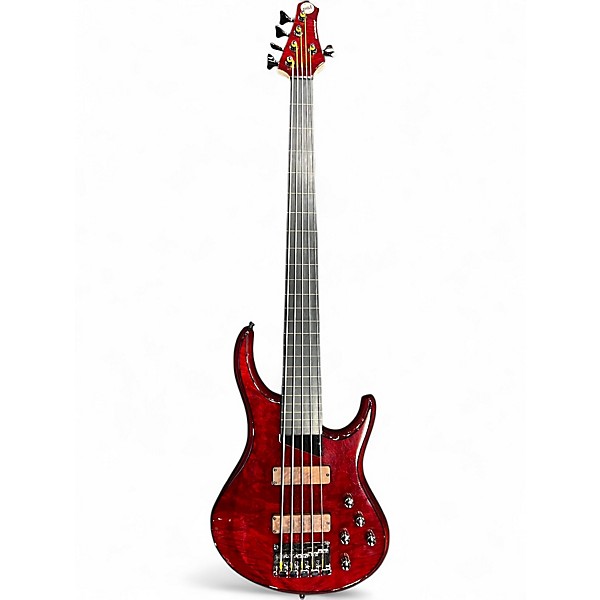 Used MTD Kingston 5 String Fretless Trans Red Electric Bass Guitar