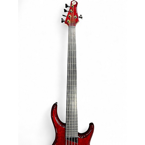 Used MTD Kingston 5 String Fretless Trans Red Electric Bass Guitar