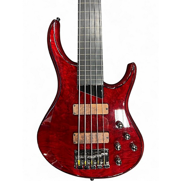 Used MTD Kingston 5 String Fretless Trans Red Electric Bass Guitar