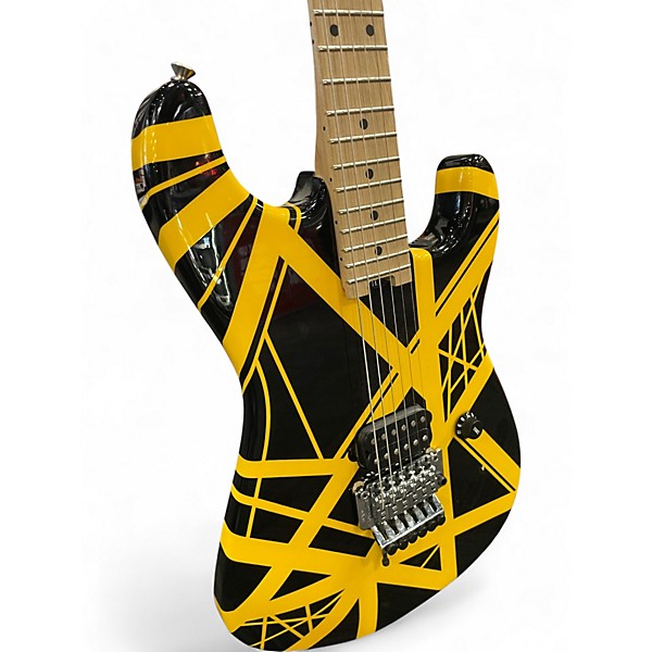 Used 2019 EVH Striped Series BLACK WITH YELLOW STRIPES Solid Body Electric Guitar