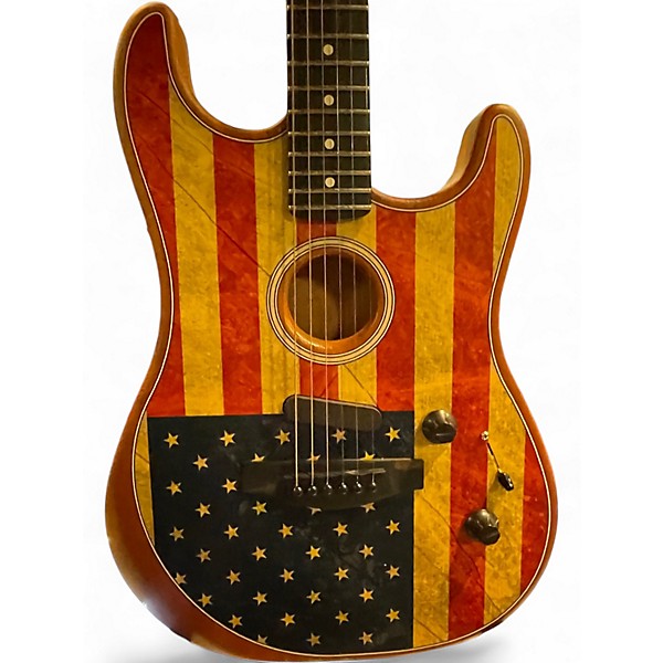Used Fender American Acoustasonic Stratocaster Limited Edition USA Flag Acoustic Electric Guitar
