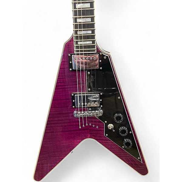 Used Schecter Guitar Research CUSTOM V-1 Trans Purple Solid Body Electric Guitar