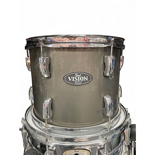 Used Pearl 5 Piece Vision Birch Metallic Silver Drum Kit
