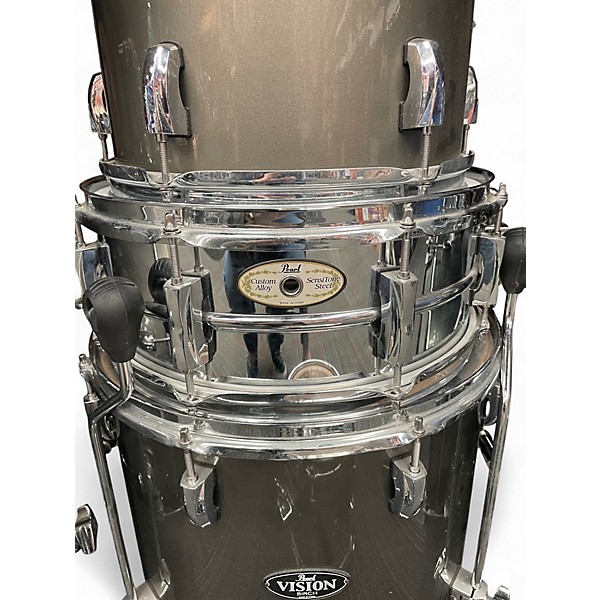 Used Pearl 5 Piece Vision Birch Metallic Silver Drum Kit