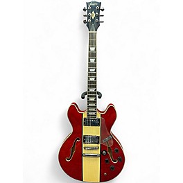 Used Firefly FF338 Cherry Racing Stripe Hollow Body Electric Guitar