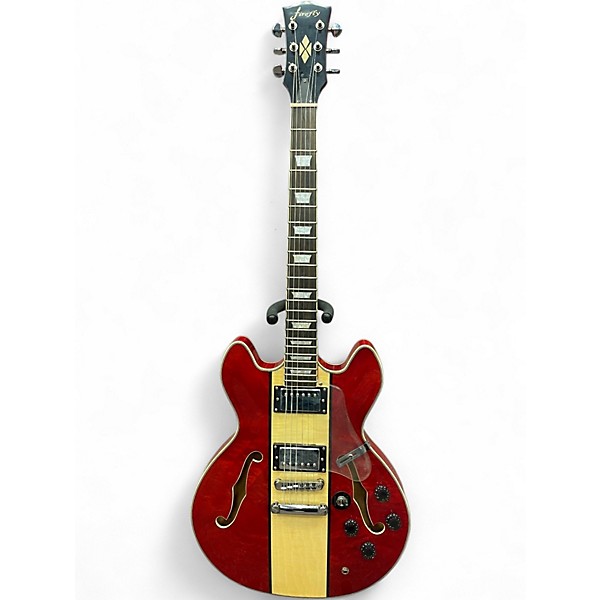 Used Firefly FF338 Cherry Racing Stripe Hollow Body Electric Guitar