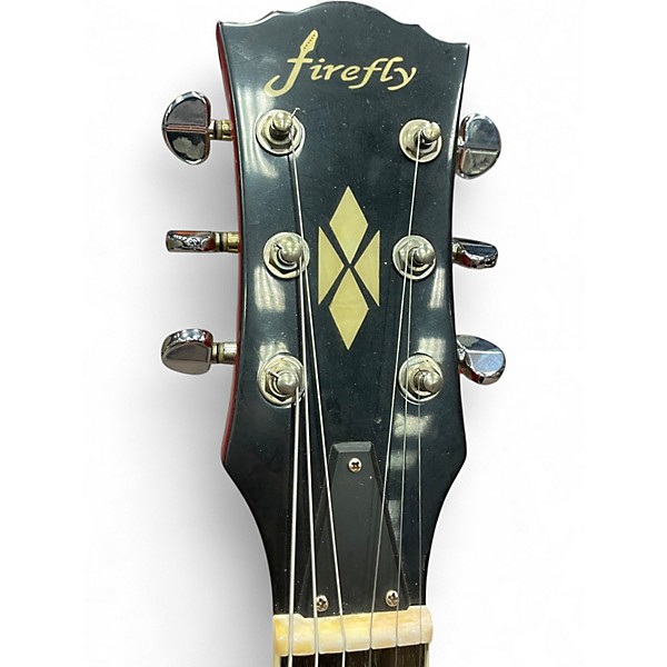 Used Firefly FF338 Cherry Racing Stripe Hollow Body Electric Guitar