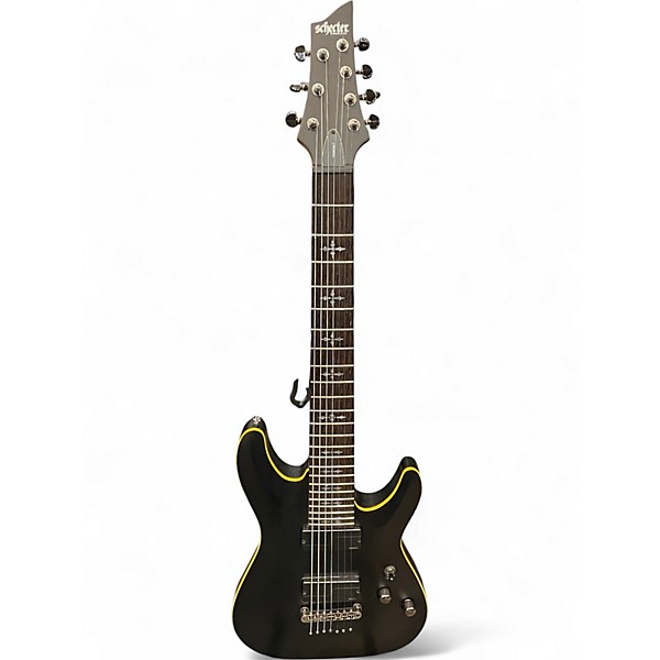 Used Schecter Guitar Research Demon 7 String Black Solid Body Electric Guitar