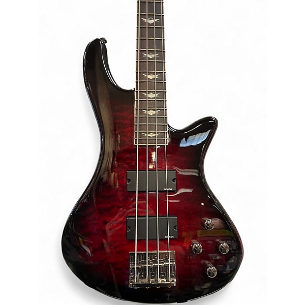 Used Schecter Guitar Research Stiletto Extreme 4 String Black Cherry Electric Bass Guitar