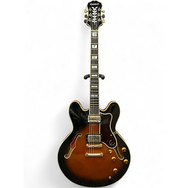 Used 2000s Epiphone Sheraton Vintage Sunburst Hollow Body Electric Guitar