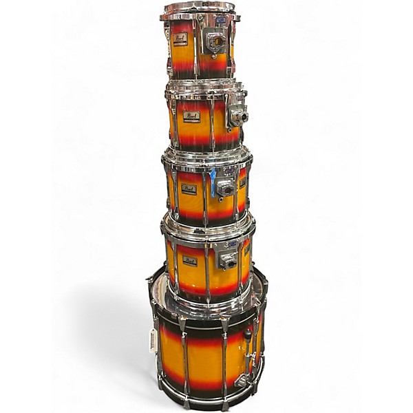 Used Pearl 5 Piece 1980's BLX Birch 2 Color Sunburst Drum Kit