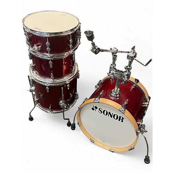 Used SONOR 4 Piece AQX Red Moon Sparkle Drum Kit