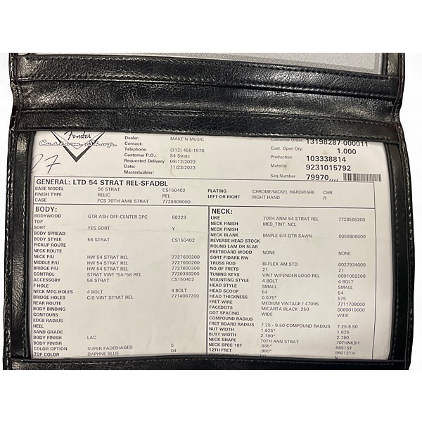 Used Fender Limited '54 Stratocaster Relic Custom Shop SFA Daphne Blue Solid Body Electric Guitar