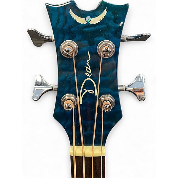 Used Dean Exotica Quilted Ash 4-String Trans Blue Acoustic Bass Guitar