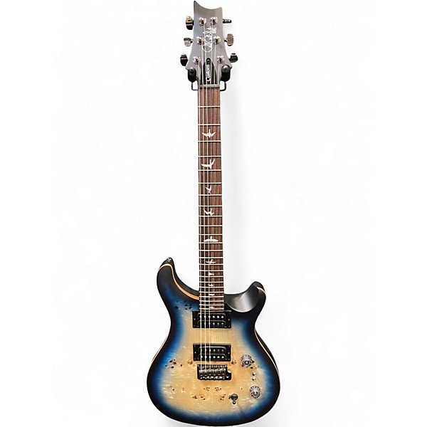 Used PRS SE Custom 24 Exotic 24 08 Poplar Burl Lake Blue Midnight Burst Solid Body Electric Guitar
