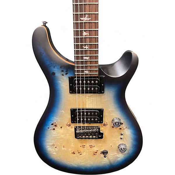 Used PRS SE Custom 24 Exotic 24 08 Poplar Burl Lake Blue Midnight Burst Solid Body Electric Guitar