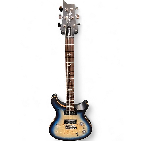 Used PRS SE Custom 24 Exotic 24 08 Poplar Burl Lake Blue Midnight Burst Solid Body Electric Guitar