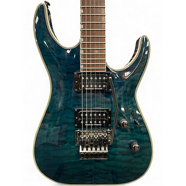 Used ESP LTD MH401QM See-Thru Blue Solid Body Electric Guitar