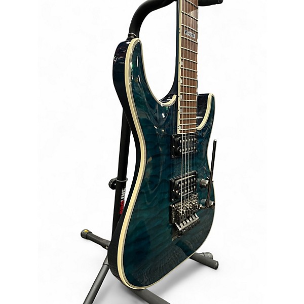 Used ESP LTD MH401QM See-Thru Blue Solid Body Electric Guitar