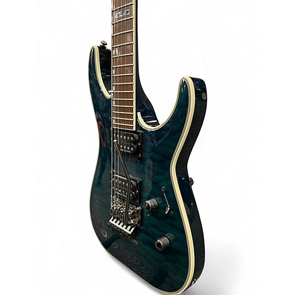 Used ESP LTD MH401QM See-Thru Blue Solid Body Electric Guitar