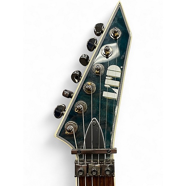 Used ESP LTD MH401QM See-Thru Blue Solid Body Electric Guitar