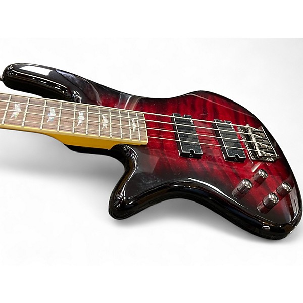 Used Schecter Guitar Research Stiletto Extreme 4 String Red Electric Bass Guitar