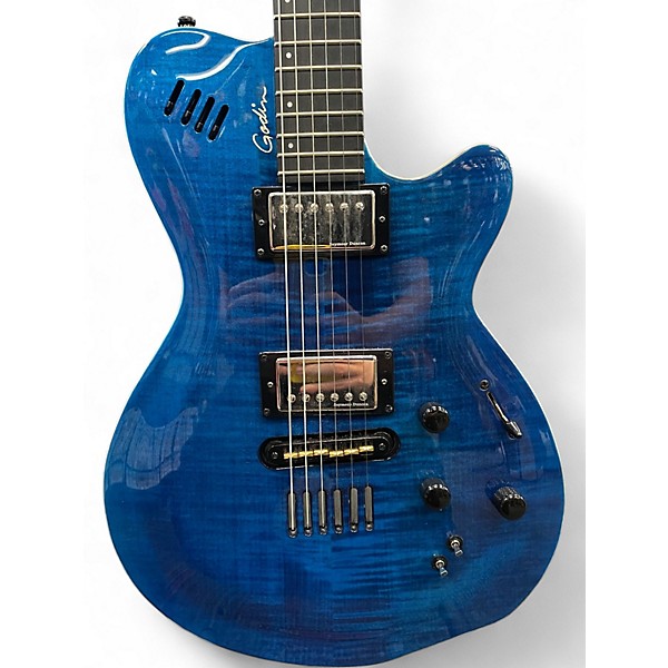Used Godin LGX-SA AAA Flame Maple Top Trans Blue Solid Body Electric Guitar