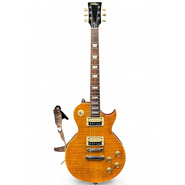 Used Vintage V100AFD Paradise Flamed Amber Solid Body Electric Guitar