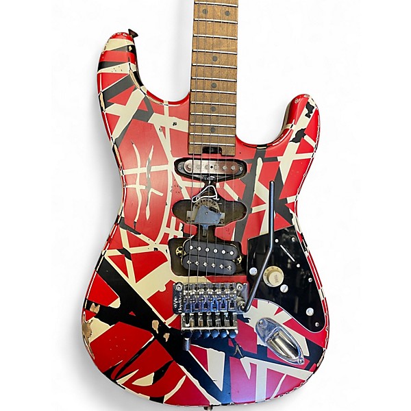 Used 2021 EVH Striped Series Frankie Red with Black and White Stripes Solid Body Electric Guitar