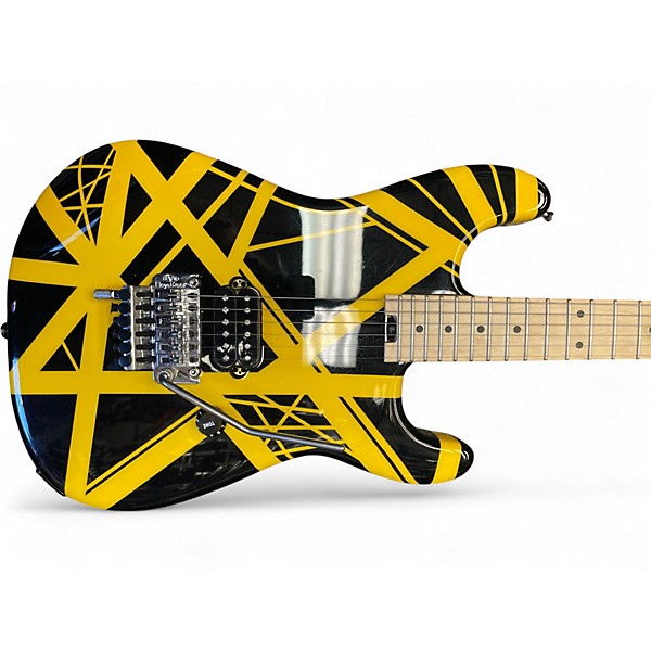 Used 2022 EVH Striped Series BLACK WITH YELLOW STRIPES Solid Body Electric Guitar
