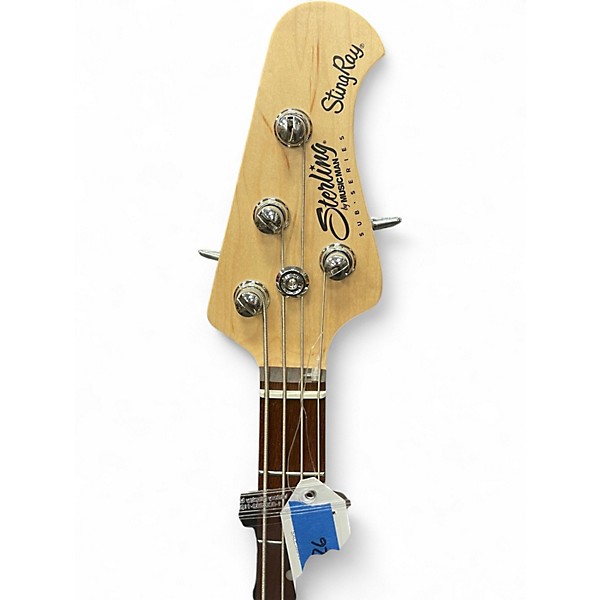 Used Sterling by Music Man StingRay RAY34 Poplar Burl Top Dark Scarlett Electric Bass Guitar