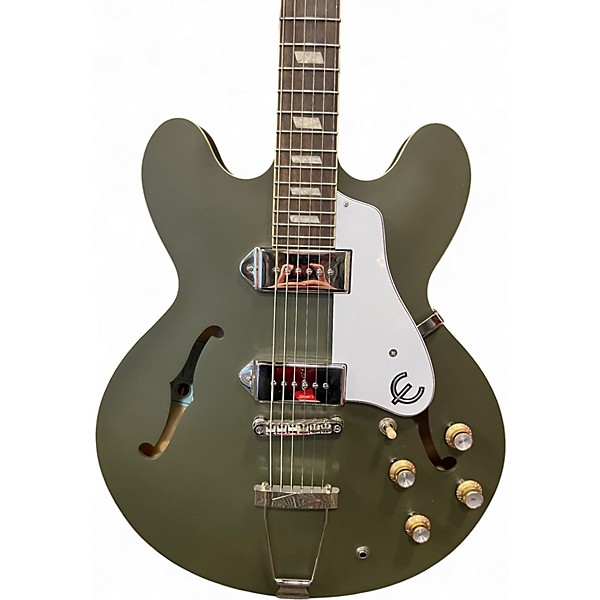 Used Epiphone Casino Worn Satin Olive Green Hollow Body Electric Guitar