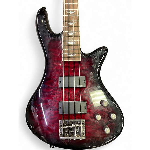Used Schecter Guitar Research Stiletto Extreme 4 String Black Cherry Electric Bass Guitar