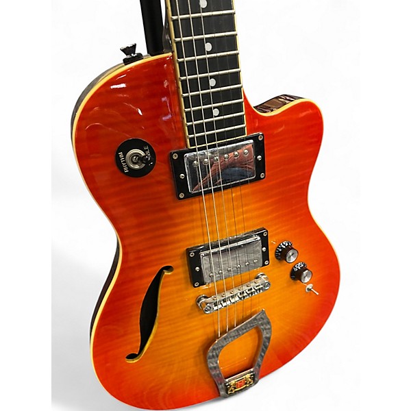 Used Hagstrom D2F Flame Top Sunburst Hollow Body Electric Guitar