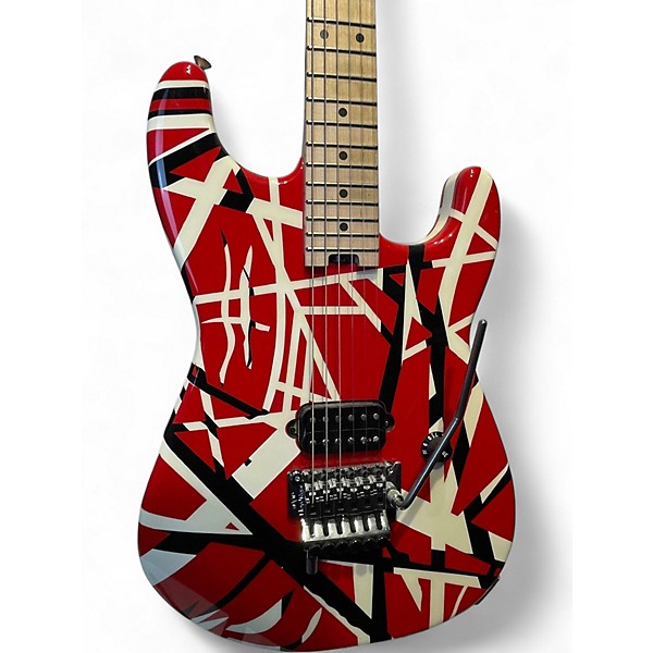 Used EVH Striped Series Frankie Red with Black and White Stripes Solid Body Electric Guitar