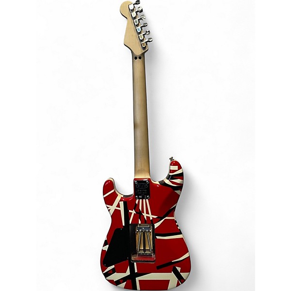 Used EVH Striped Series Frankie Red with Black and White Stripes Solid Body Electric Guitar