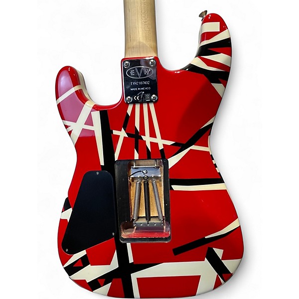 Used EVH Striped Series Frankie Red with Black and White Stripes Solid Body Electric Guitar