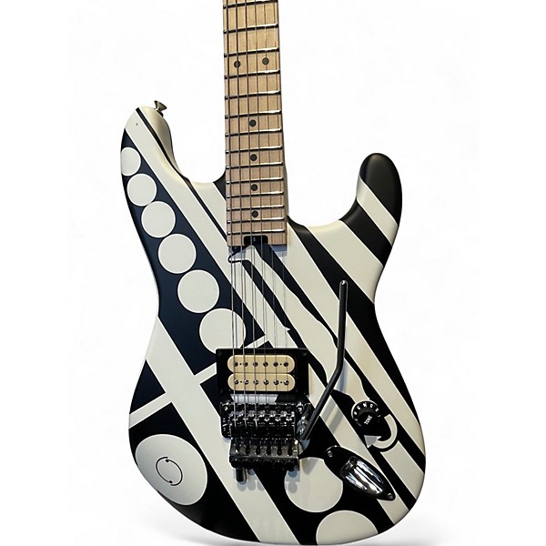 Used EVH Striped Series Crop Circles Black and White Solid Body Electric Guitar