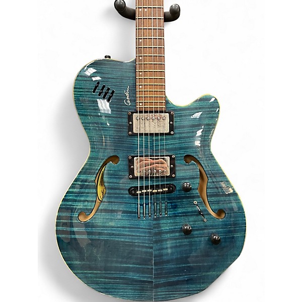 Used Godin FLAT FIVE X Quilted Blue Hollow Body Electric Guitar