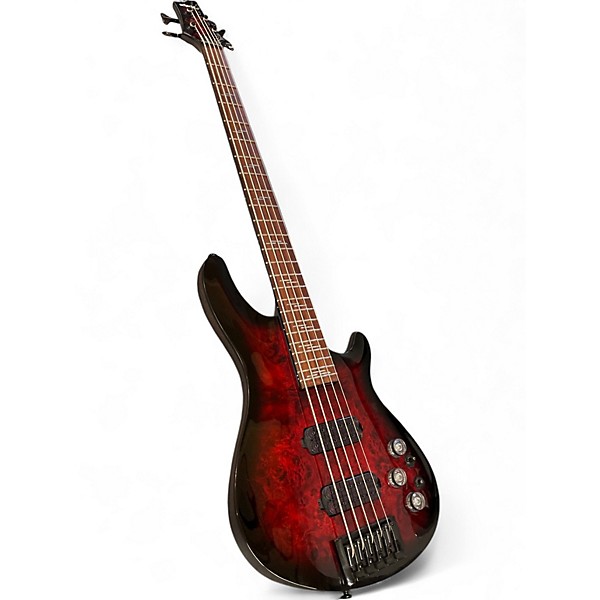 Used Schecter Guitar Research Omen 5 String Trans Crimson Red Electric Bass Guitar