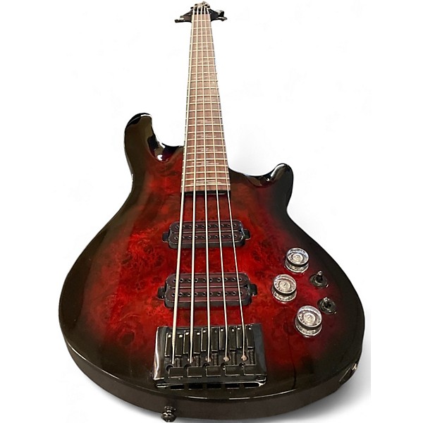 Used Schecter Guitar Research Omen 5 String Trans Crimson Red Electric Bass Guitar