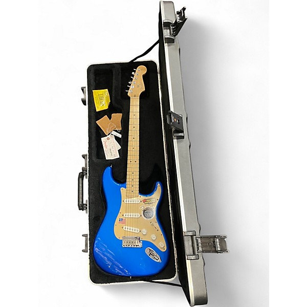 Used 2000s Fender American Standard Stratocaster Blue Solid Body Electric Guitar