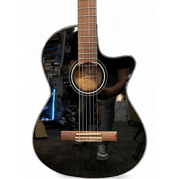 Used Fender cn140sce Black Classical Acoustic Electric Guitar