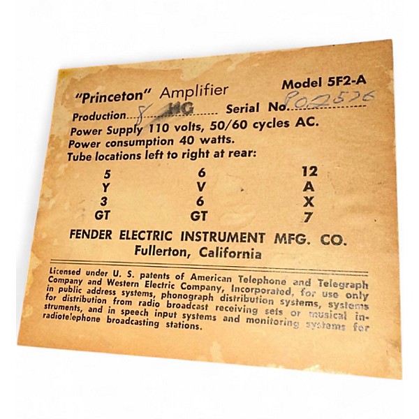 Vintage 1958 Fender Princeton Tube Guitar Combo Amp