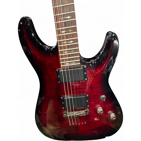 Used 2020s Schecter Guitar Research Demon 6 Crimson Red Burst Solid Body Electric Guitar