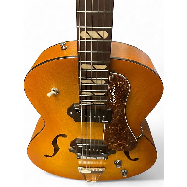 Used Godin 5th Avenue P90 Harvest Gold Amber Hollow Body Electric Guitar