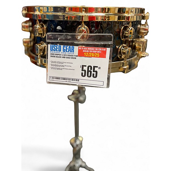 Used Mapex 5.5X14 Black Panther Premium Snare Black and Gold Drum