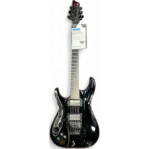 Used Schecter Guitar Research C-1 Blackjack Diamond Series Sustainiac FR Lefty Black w/Red Pinstripes Electric Guitar
