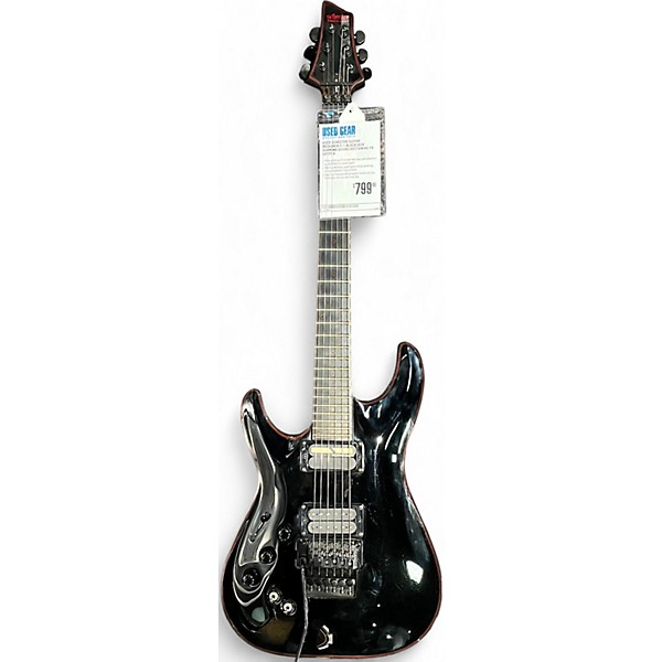 Used Schecter Guitar Research C-1 Blackjack Diamond Series Sustainiac FR Lefty Black w/Red Pinstripes Electric Guitar